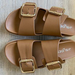 J/Slides 6.5 Tan Two-Strap Platform Sandals